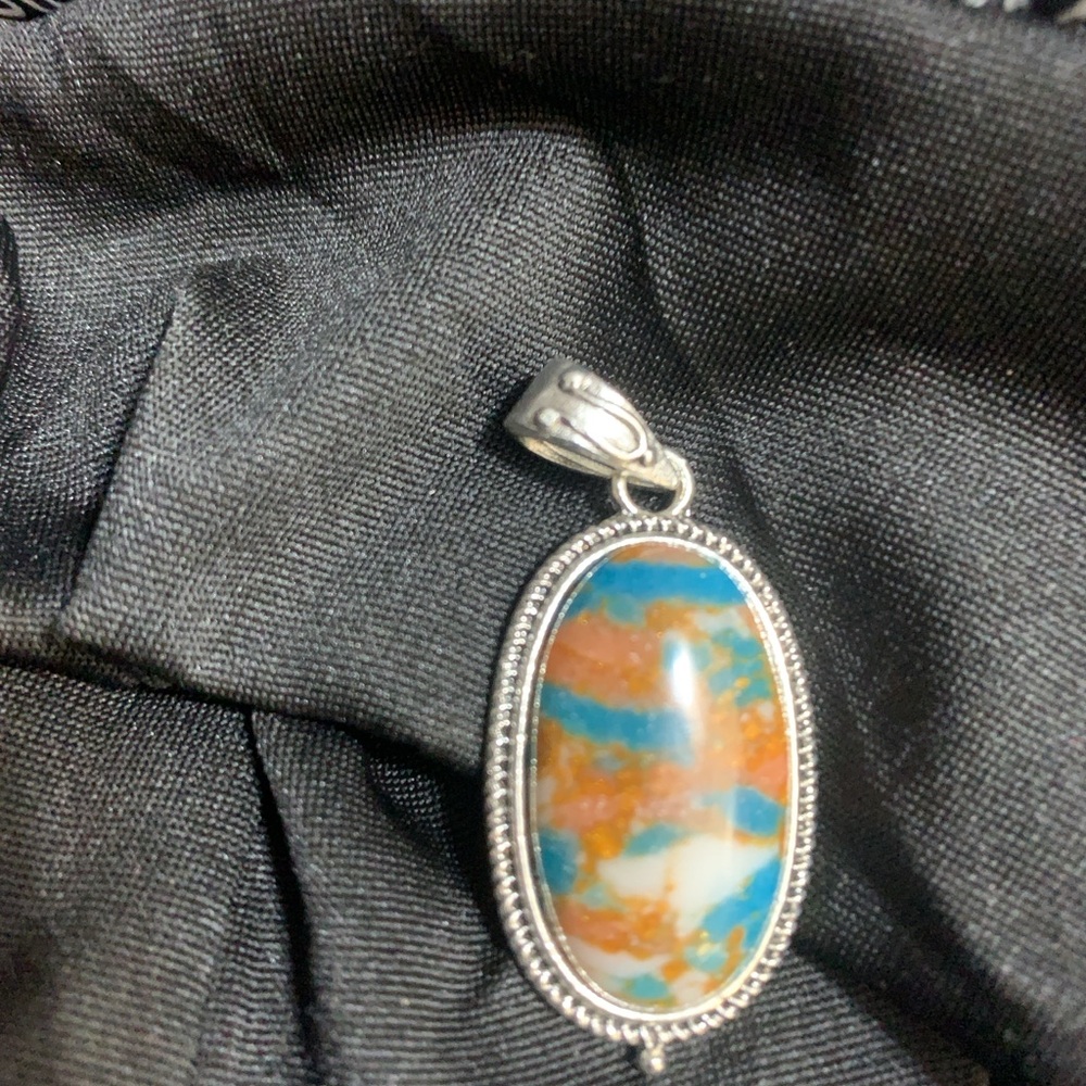 Spiny Oyster Turquoise- Silver and Multicolor Pendant